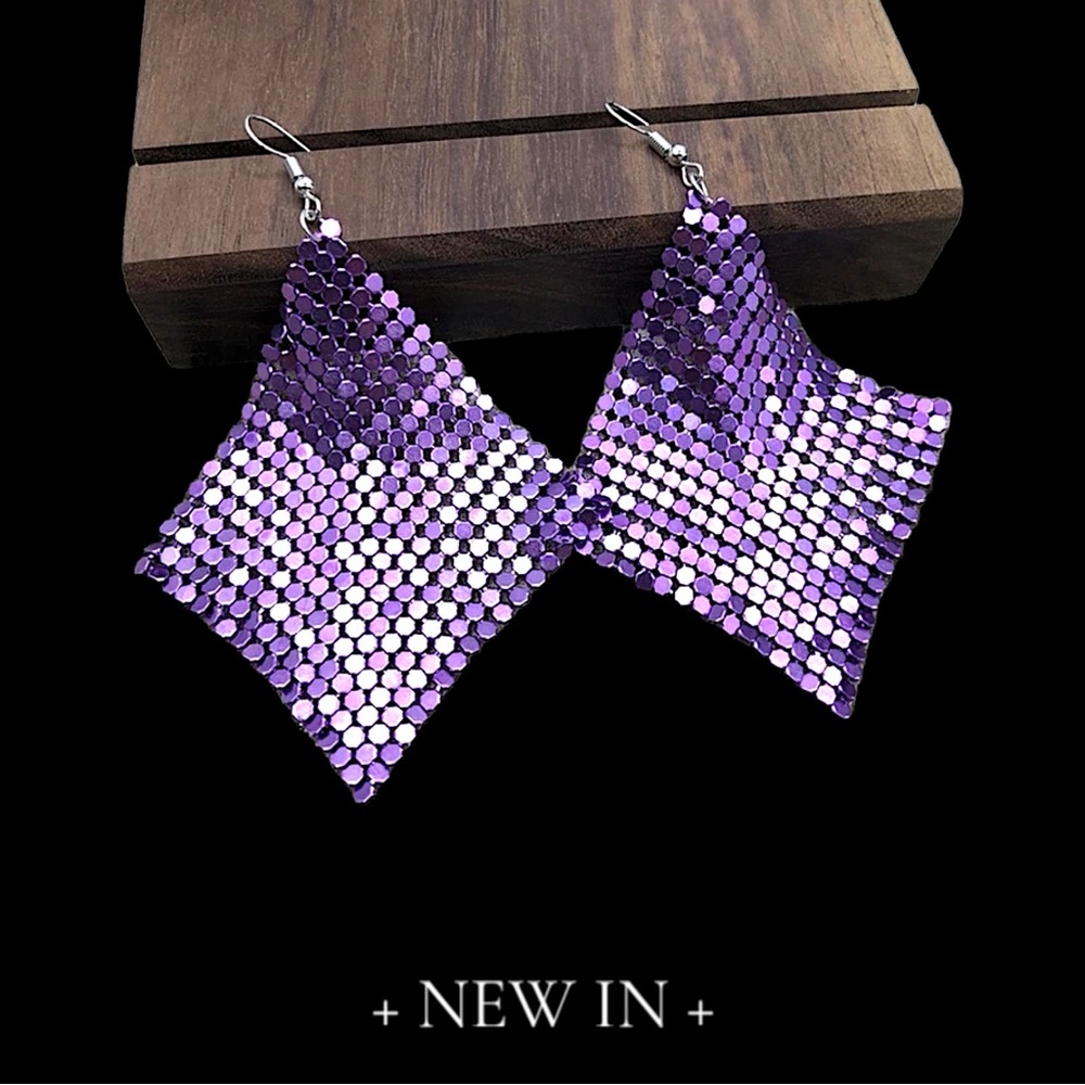 New Exclusively Fancy Fashion Long Purple Sequin Dangle Tassel Earrings